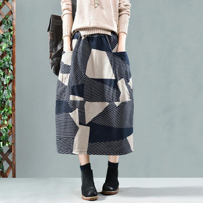 Retro Printed Thick Warm Skirt