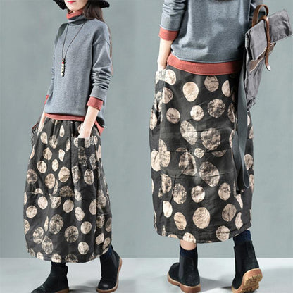 Retro Printed Thick Warm Skirt