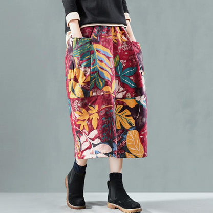 Retro Printed Thick Warm Skirt