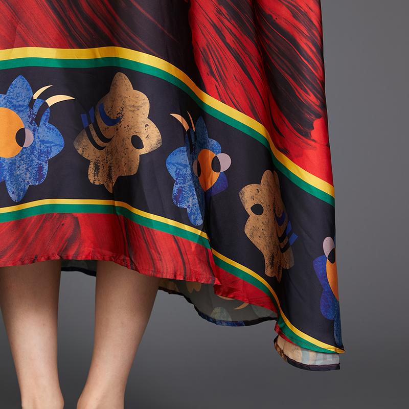 Retro Print Round Neck A-Line Women Dress