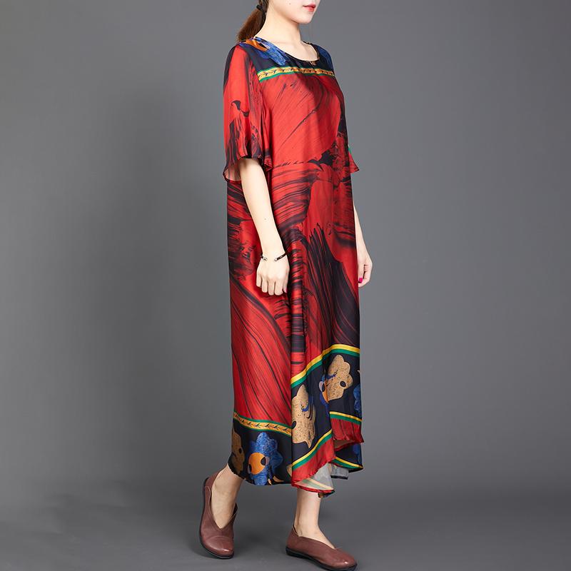 Retro Print Round Neck A-Line Women Dress