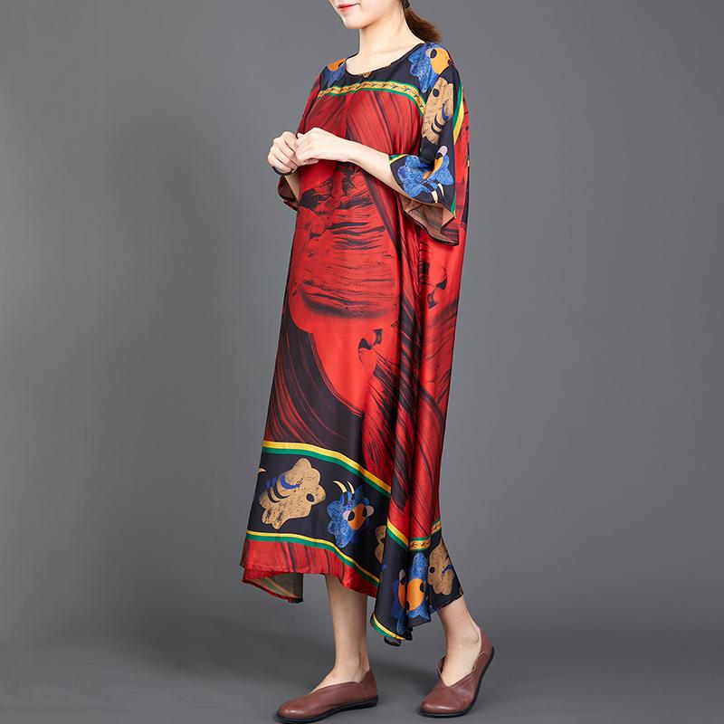 Retro Print Round Neck A-Line Women Dress