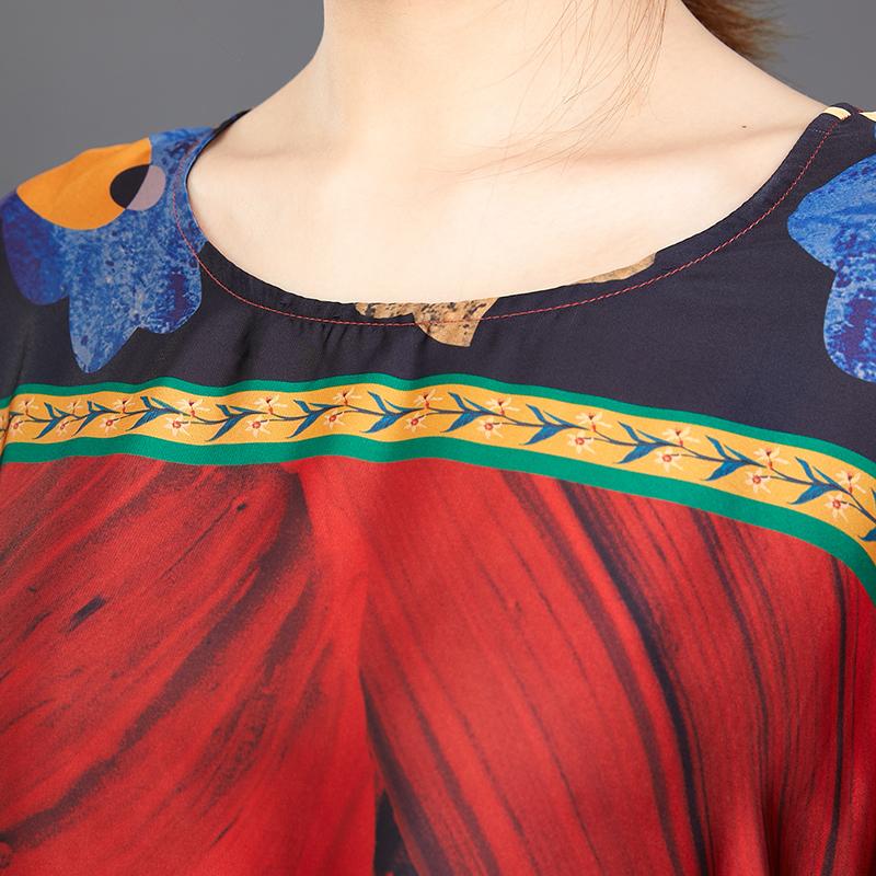 Retro Print Round Neck A-Line Women Dress