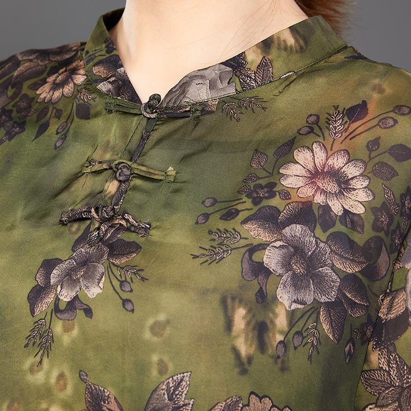 Retro Print Short Sleeve Chinese Style Long Dress