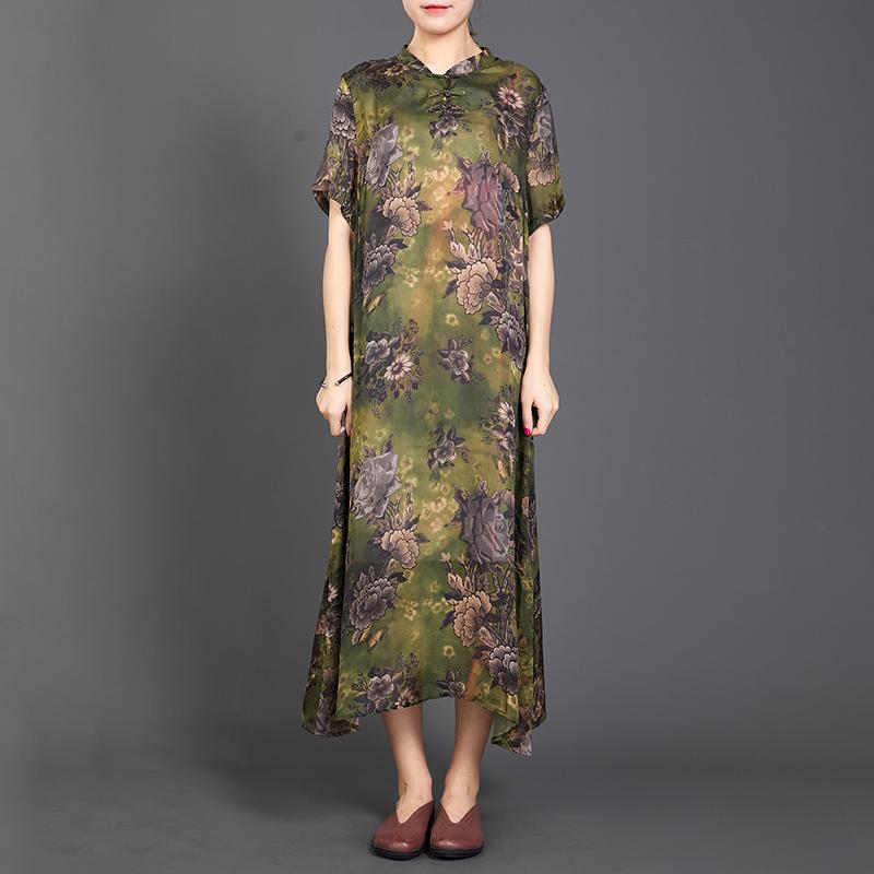 Retro Print Short Sleeve Chinese Style Long Dress