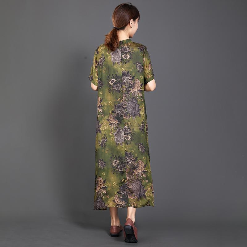 Retro Print Short Sleeve Chinese Style Long Dress