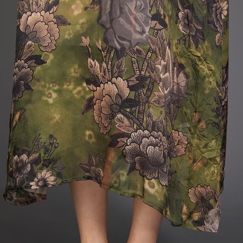 Retro Print Short Sleeve Chinese Style Long Dress