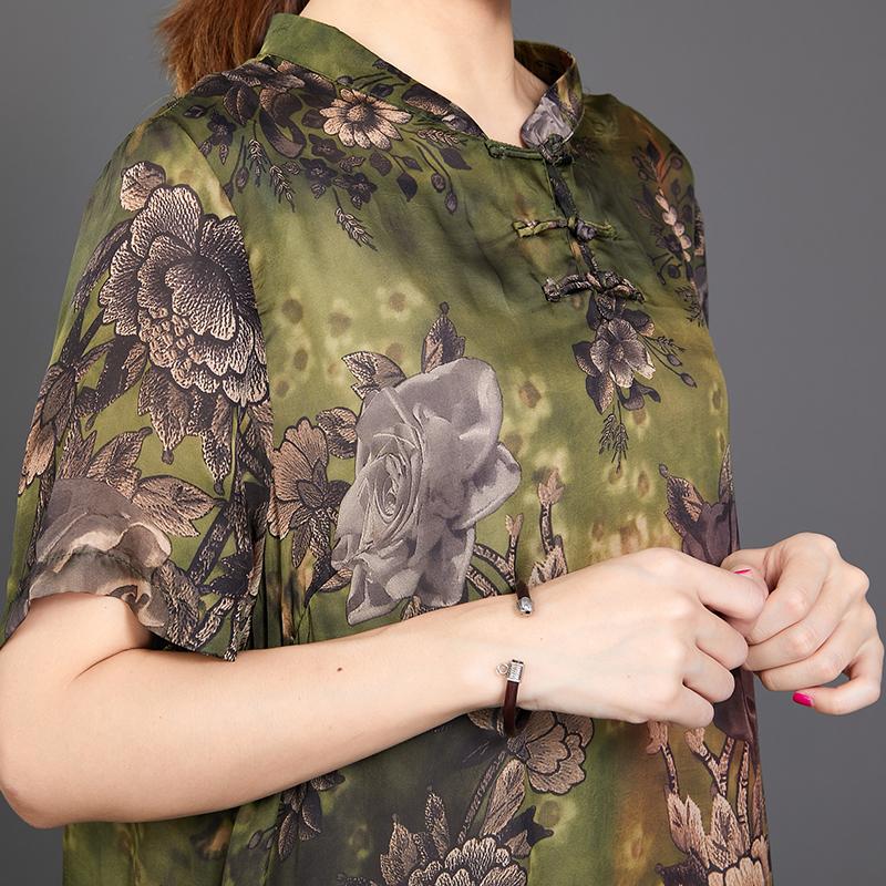 Retro Print Short Sleeve Chinese Style Long Dress