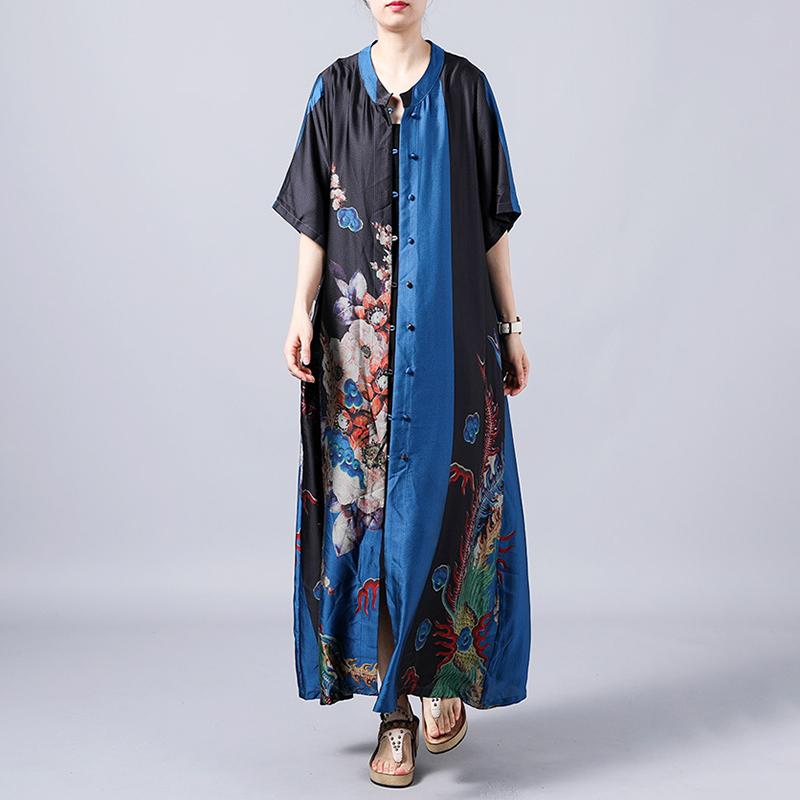 Retro Print Short Sleeve Spliced Coat