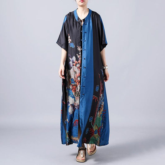 Retro Print Short Sleeve Spliced Coat