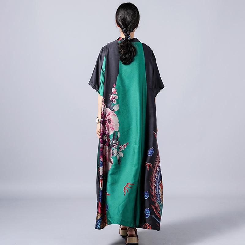 Retro Print Short Sleeve Spliced Coat