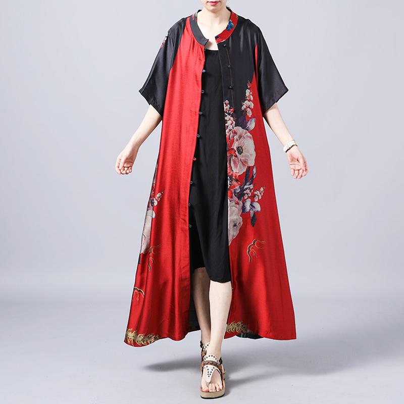 Retro Print Short Sleeve Spliced Coat