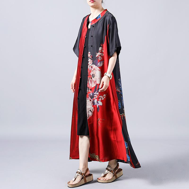 Retro Print Short Sleeve Spliced Coat