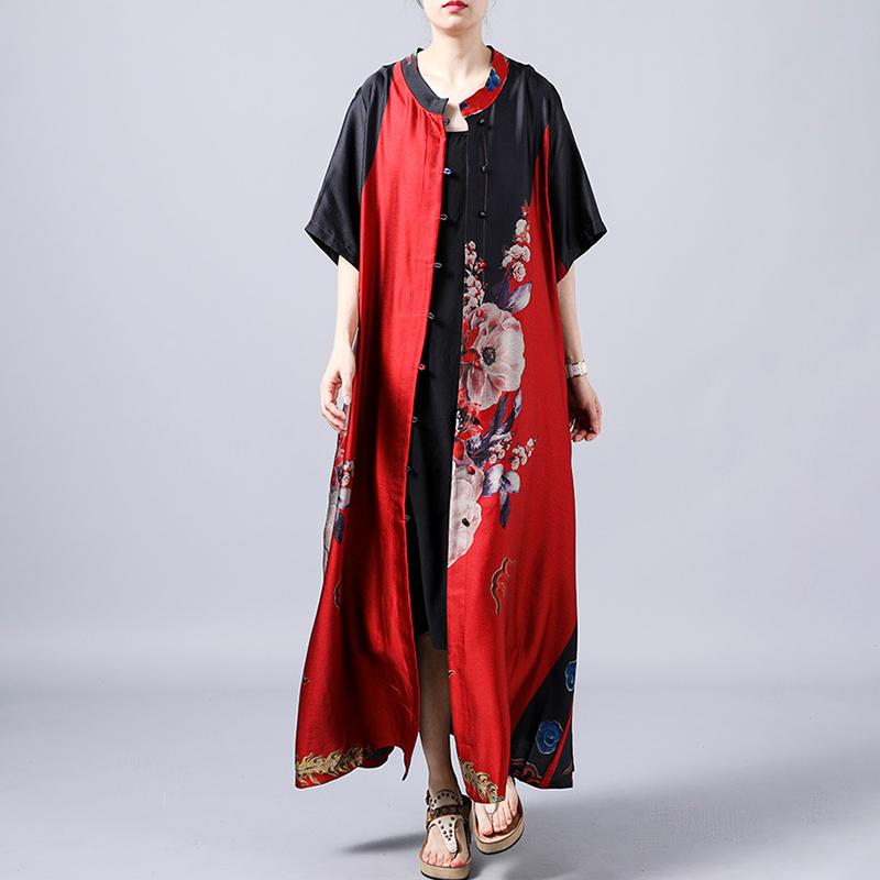 Retro Print Short Sleeve Spliced Coat