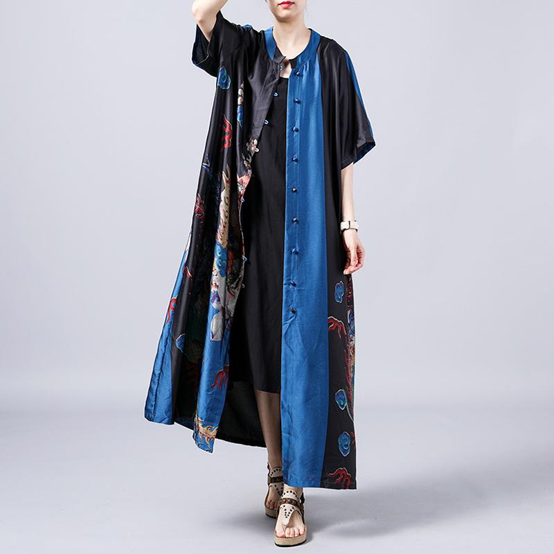 Retro Print Short Sleeve Spliced Coat