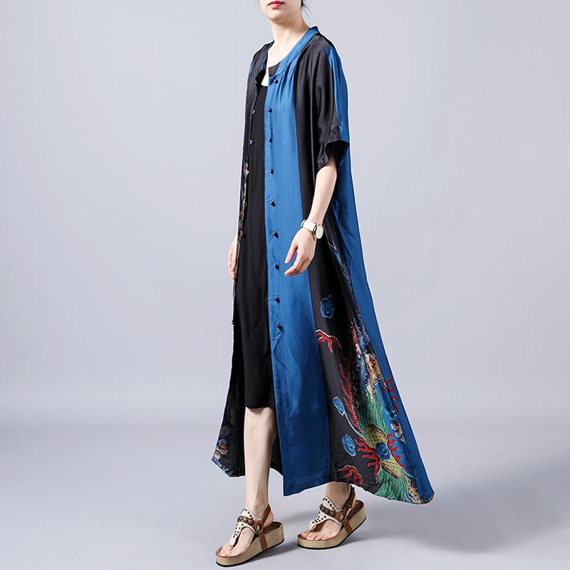 Retro Print Short Sleeve Spliced Coat