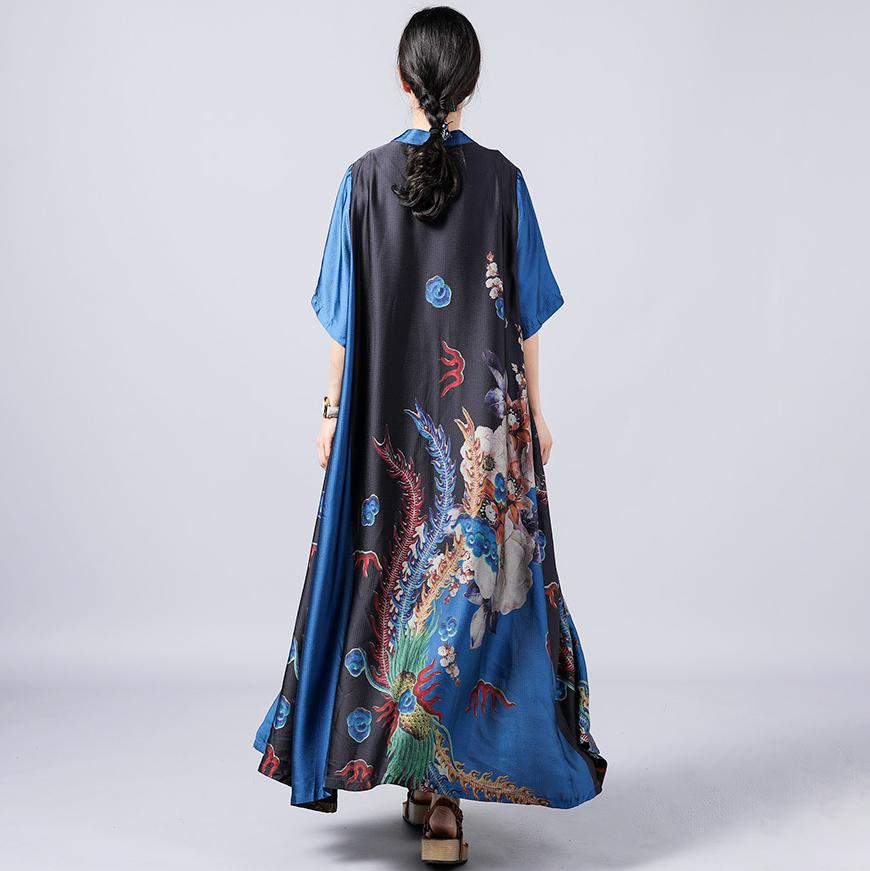 Retro Print Short Sleeve Spliced Coat