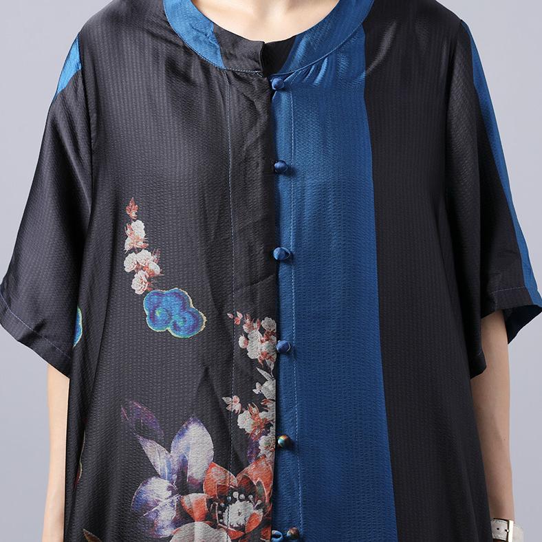 Retro Print Short Sleeve Spliced Coat