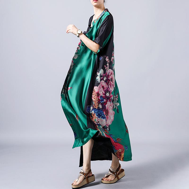 Retro Print Short Sleeve Spliced Coat