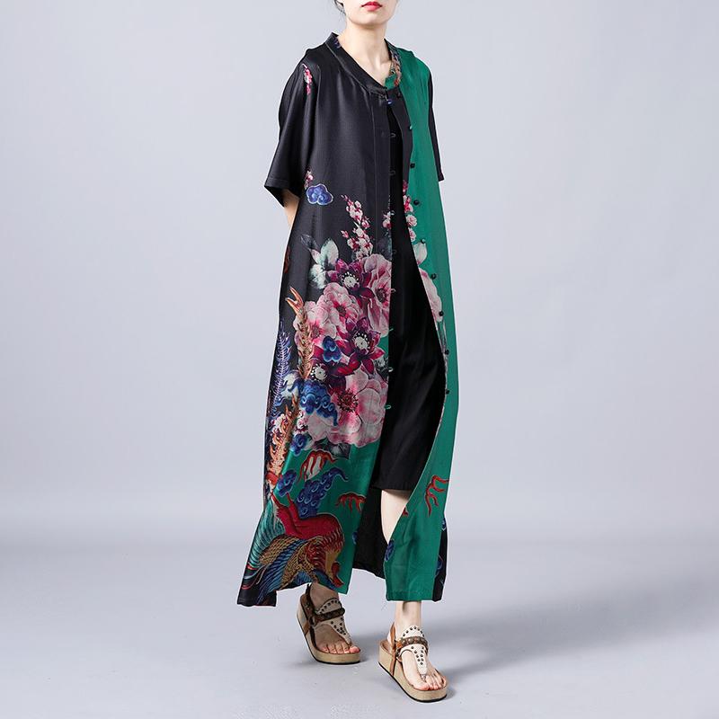 Retro Print Short Sleeve Spliced Coat