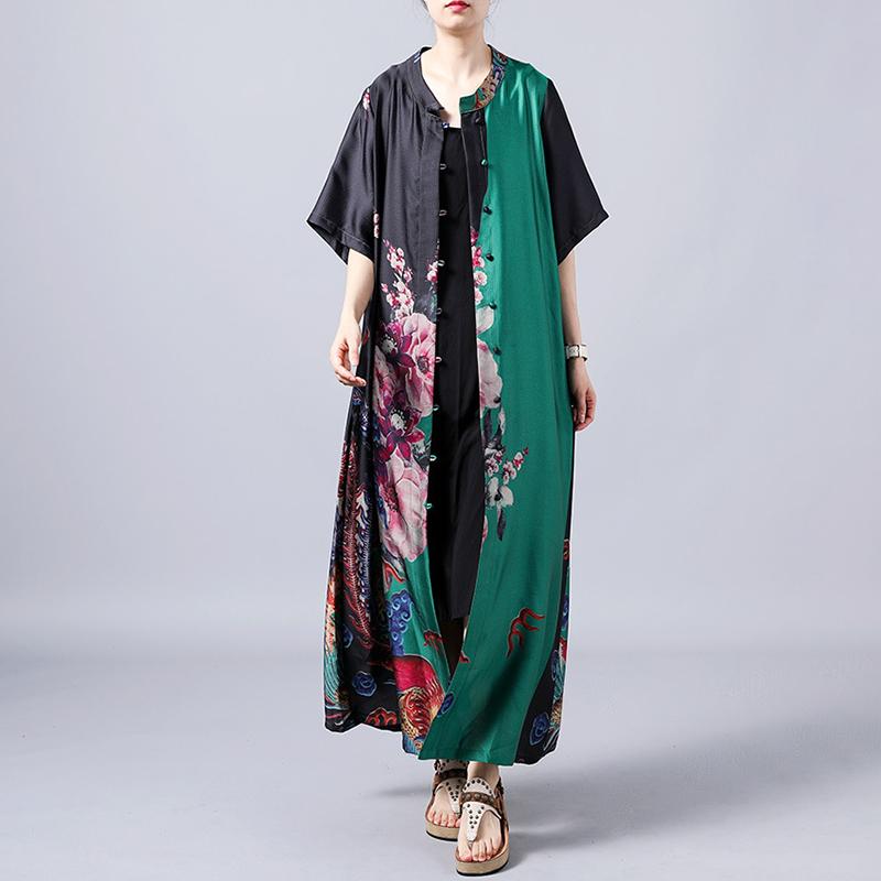 Retro Print Short Sleeve Spliced Coat