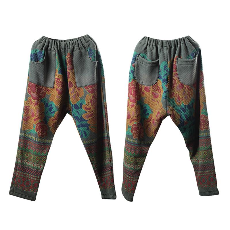 Retro Printed Warm Cotton-padded Harem Pants