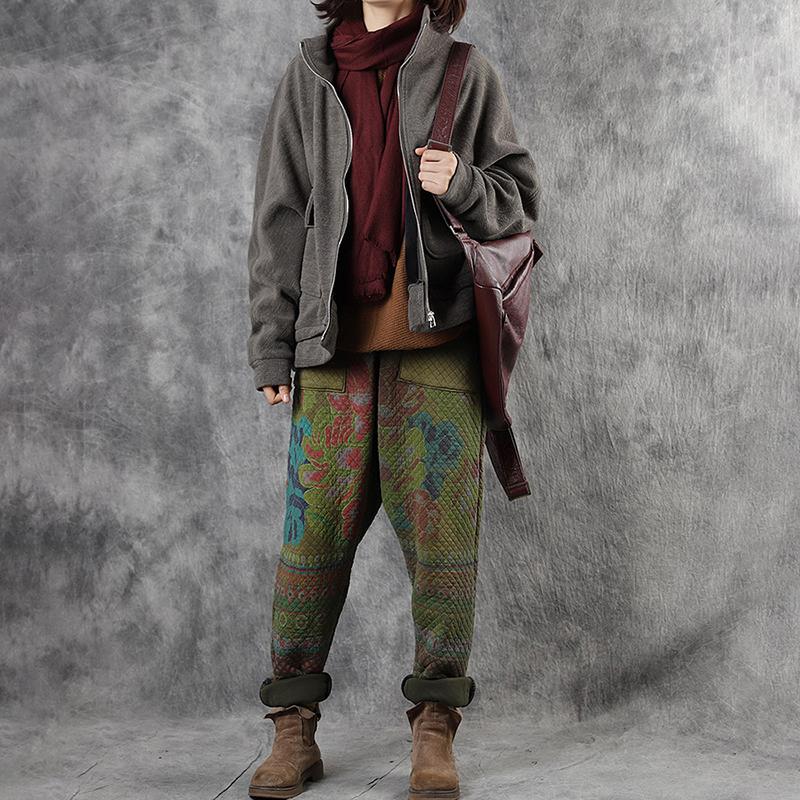 Retro Printed Warm Cotton-padded Harem Pants