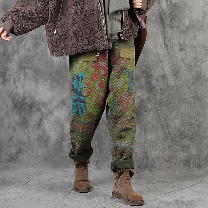 Retro Printed Warm Cotton-padded Harem Pants