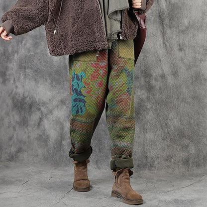 Retro Printed Warm Cotton-padded Harem Pants