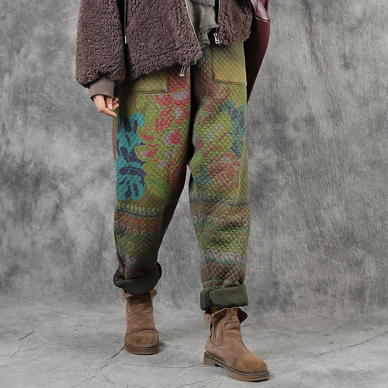 Retro Printed Warm Cotton-padded Harem Pants