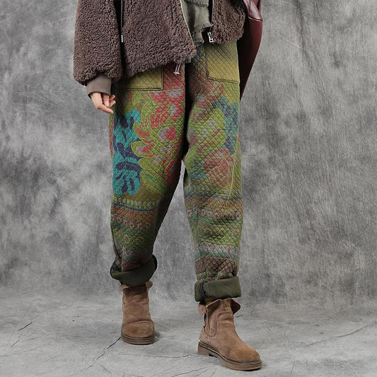 Retro Printed Warm Cotton-padded Harem Pants
