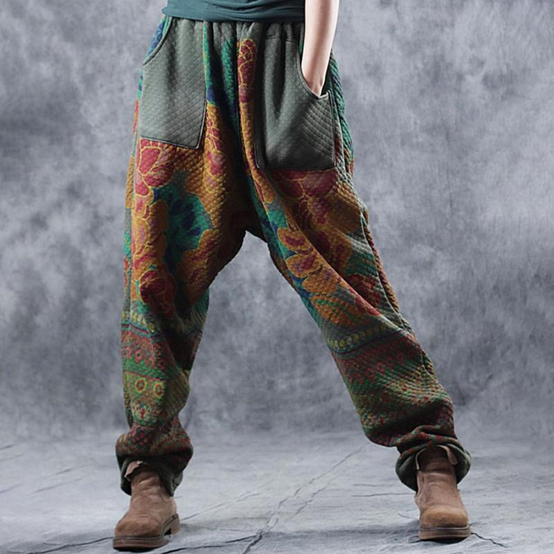 Retro Printed Warm Cotton-padded Harem Pants