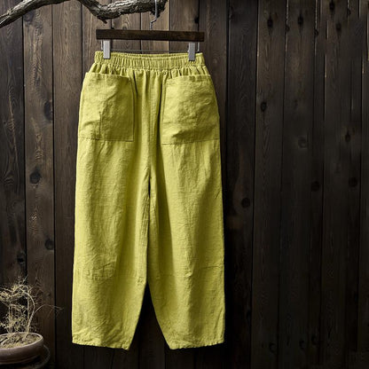 Retro Ramie Wide Leg Pants With Pockets