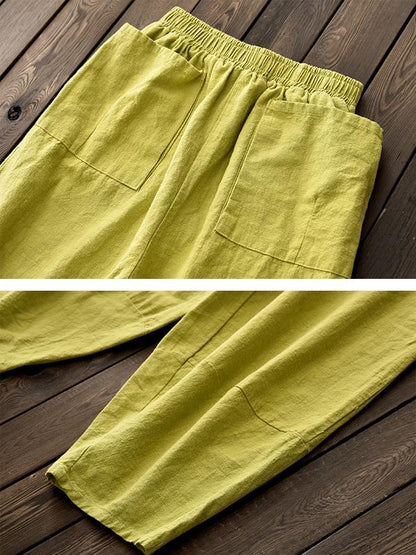 Retro Ramie Wide Leg Pants With Pockets