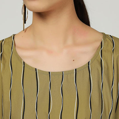 Retro Round Neck Stripe Loose Pocket Dress