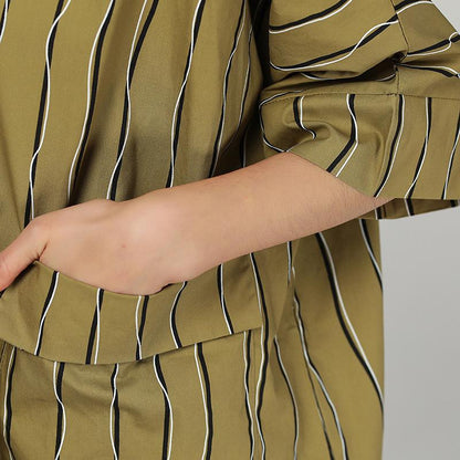 Retro Round Neck Stripe Loose Pocket Dress