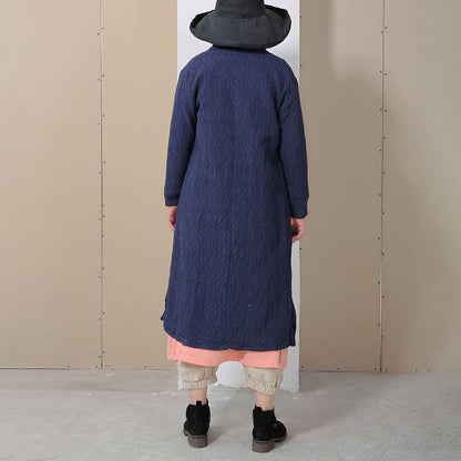 Retro Side Slit Long Sleeve Plain Cardigan Coat
