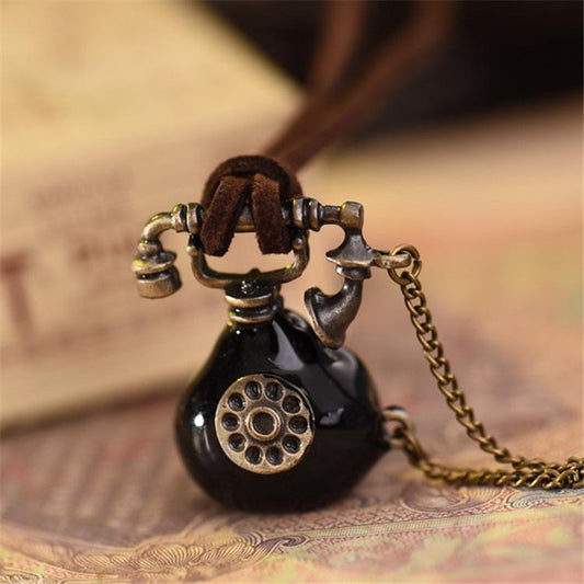 Retro Simulated Small Telephone Pendant Long Necklace