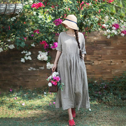 Retro Small Plaid Plus Size Midi Dress