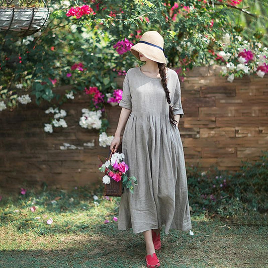 Retro Small Plaid Plus Size Midi Dress