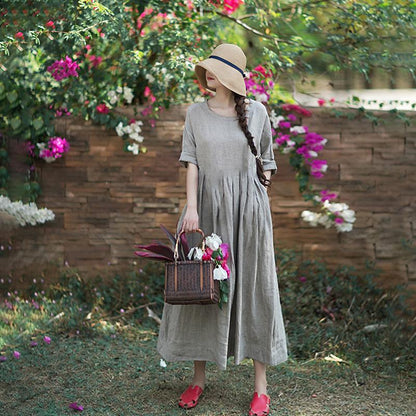 Retro Small Plaid Plus Size Midi Dress
