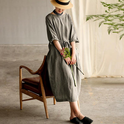 Retro Soft Breathable Solid Color Dress