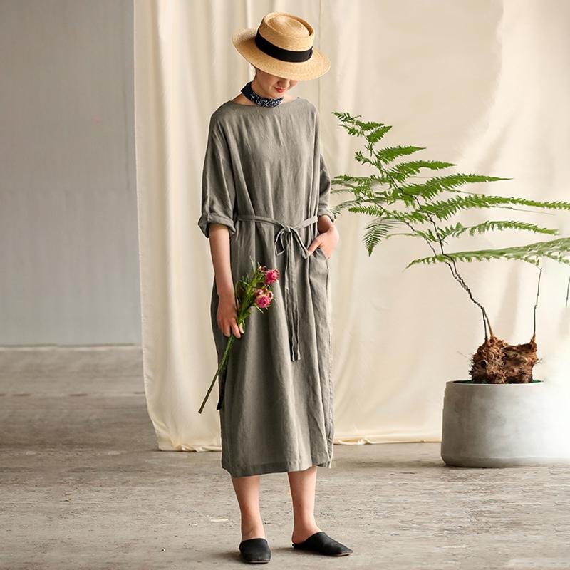 Retro Soft Breathable Solid Color Dress