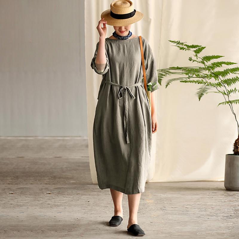 Retro Soft Breathable Solid Color Dress