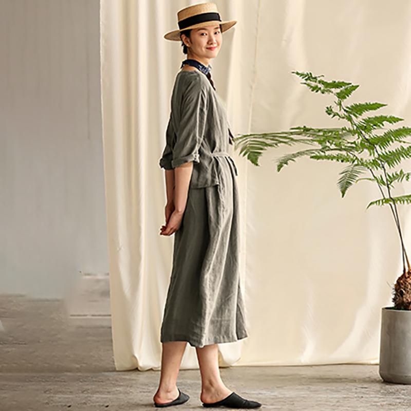 Retro Soft Breathable Solid Color Dress