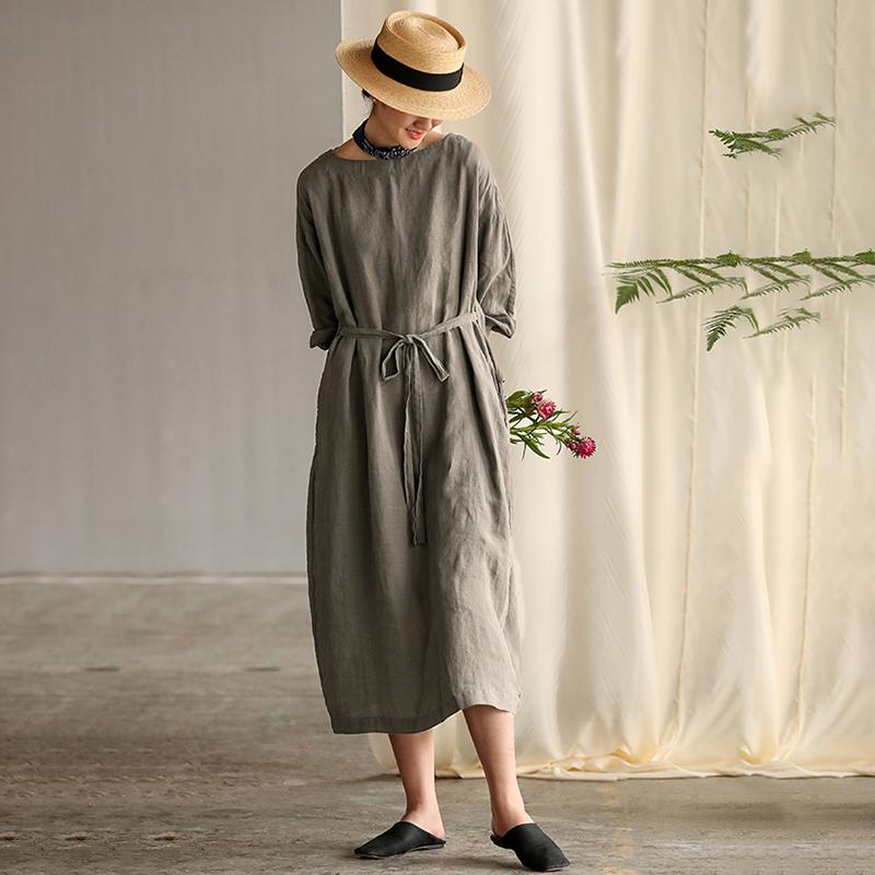 Retro Soft Breathable Solid Color Dress