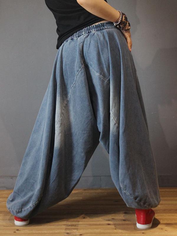 Retro Solid Color Denim Bloom Pants