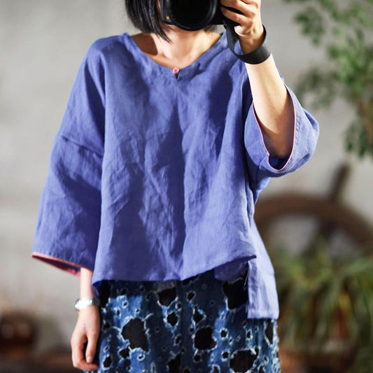 Retro Solid Color Literary Comfortable T-Shirt