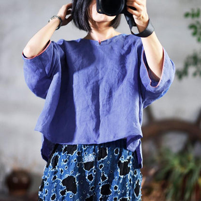 Retro Solid Color Literary Comfortable T-Shirt