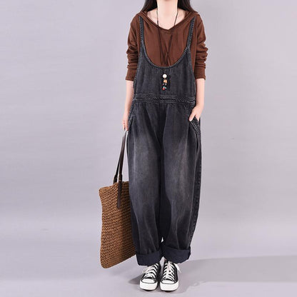 Retro Solid Color New Loose Overalls